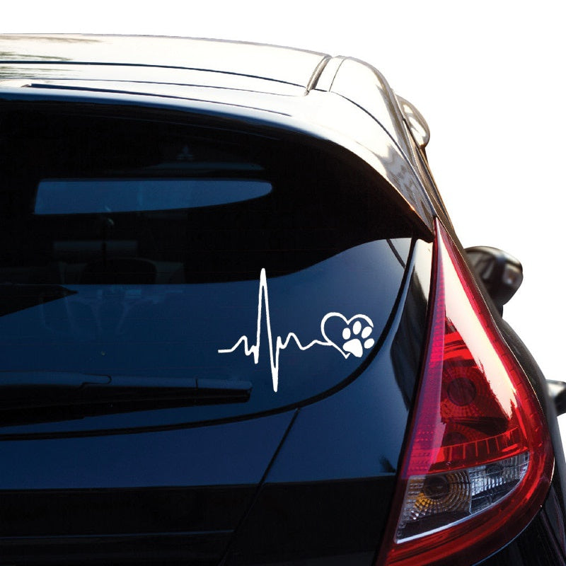 13CM*10.3CM Heartbeat Love Dog Footprints Creative Vinyl Car Sticker Decals Black/Silver C10-00204