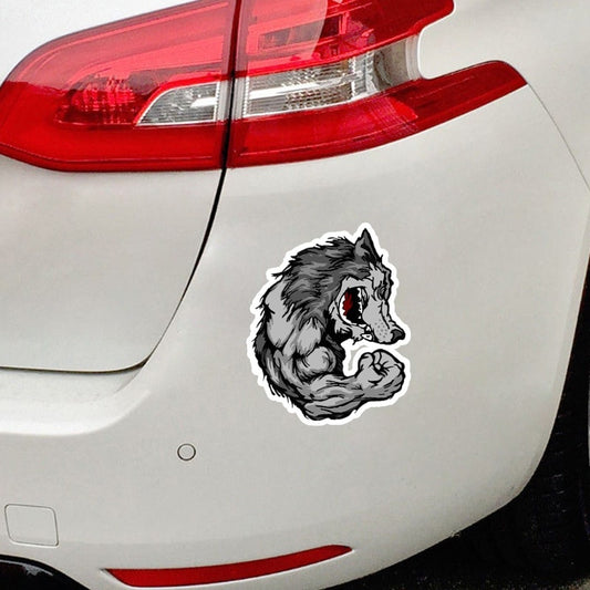13.8*14.9CM Fashion Lovely Angry Muscle Wolf Motorbike Decals Colored Cartoon PVC Car Sticker Decoration Graphic