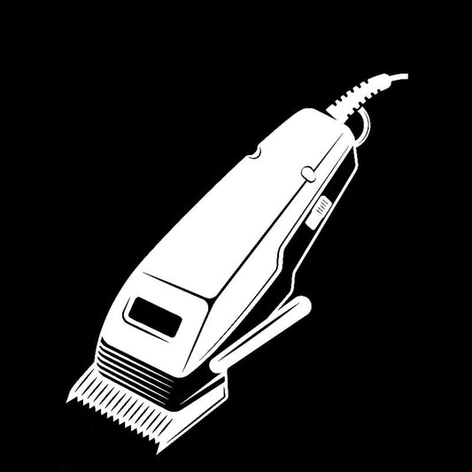 13.7CM*15.2CM Haircut Machine Barbershop Hairdressing Salon Vinyl DecorationCar Sticker  Black/Silver C22-0005