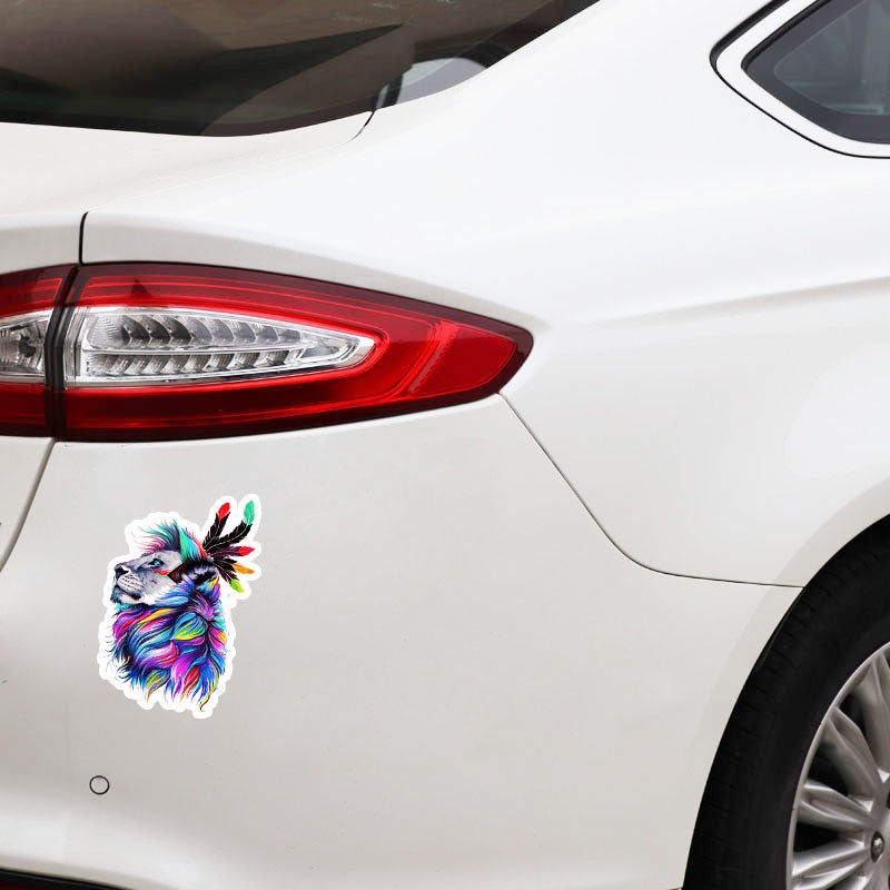 12CM*17.5CM Beautiful Animal Lion With Colourful Hair PVC Car Sticker Popular Decal