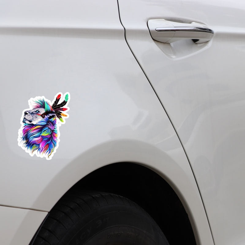 12CM*17.5CM Beautiful Animal Lion With Colourful Hair PVC Car Sticker Popular Decal