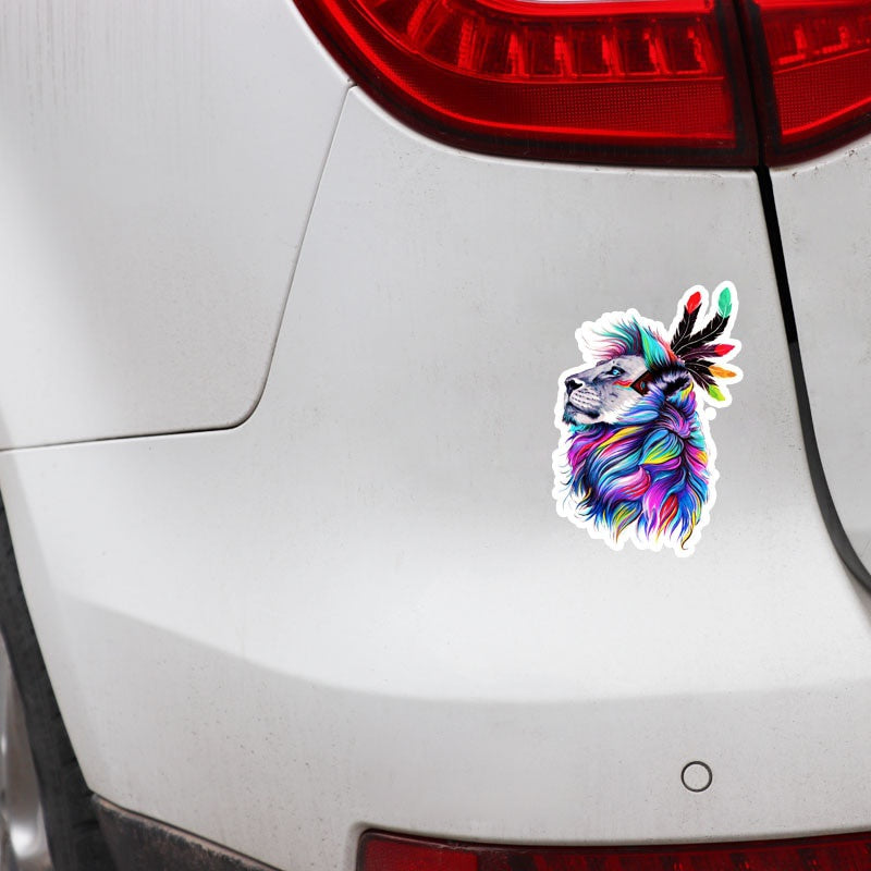 12CM*17.5CM Beautiful Animal Lion With Colourful Hair PVC Car Sticker Popular Decal