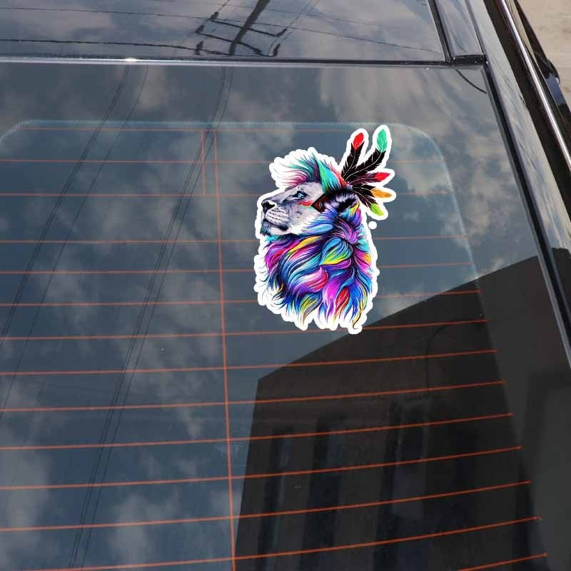 12CM*17.5CM Beautiful Animal Lion With Colourful Hair PVC Car Sticker Popular Decal