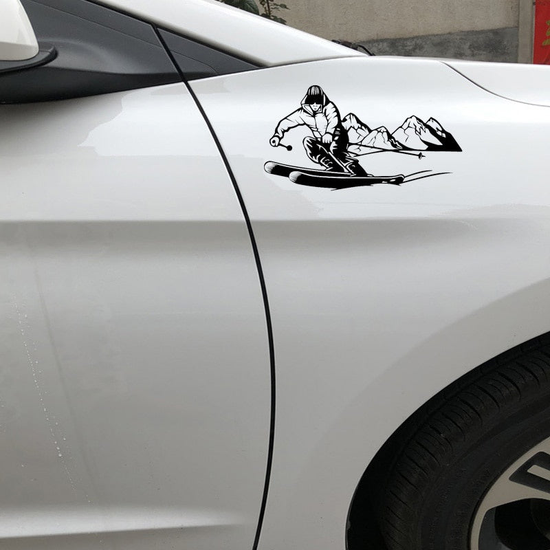 10CM*18.9CM Brave Ski Adventure Sticker Decorative Car Vinyl Decal Black/Silver C30-0437