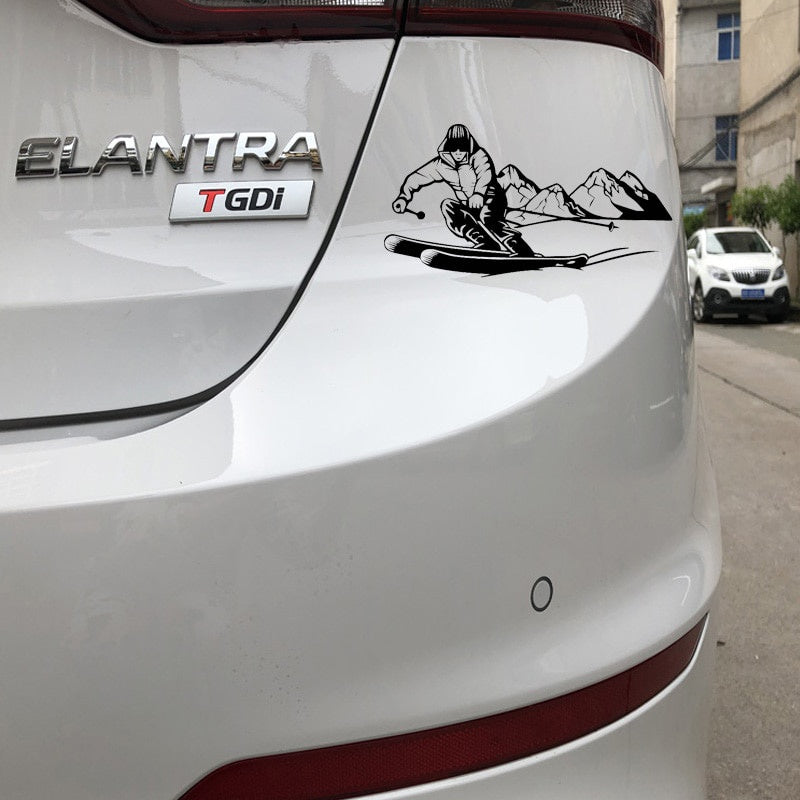10CM*18.9CM Brave Ski Adventure Sticker Decorative Car Vinyl Decal Black/Silver C30-0437