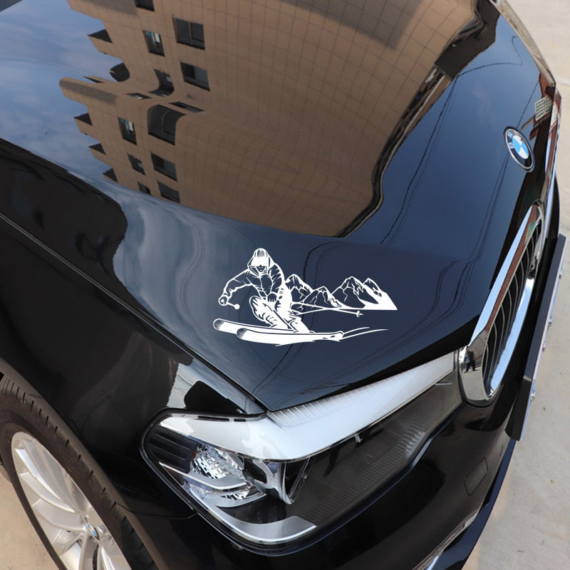 10CM*18.9CM Brave Ski Adventure Sticker Decorative Car Vinyl Decal Black/Silver C30-0437