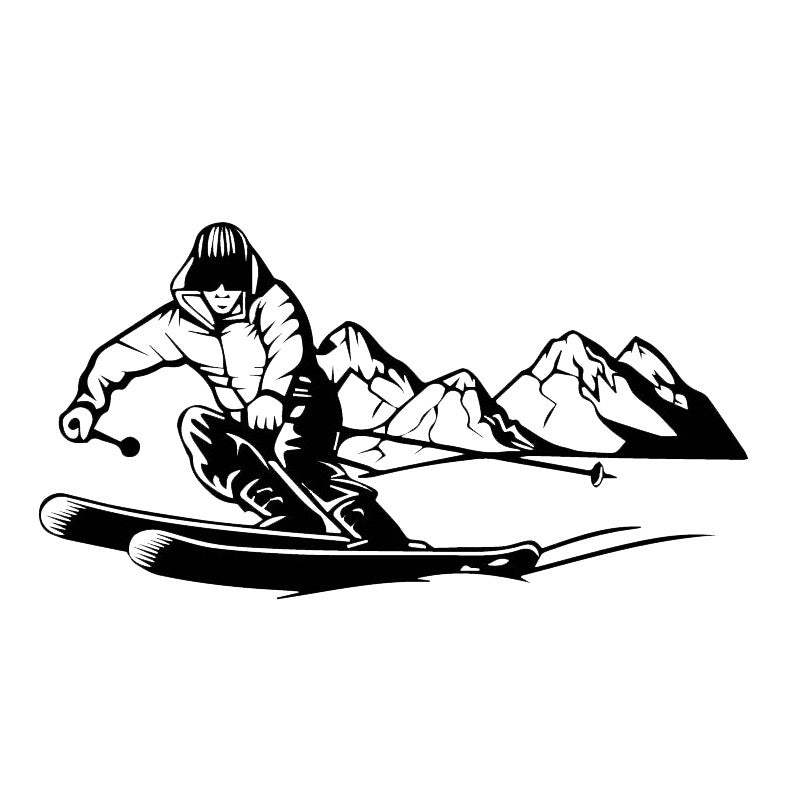 10CM*18.9CM Brave Ski Adventure Sticker Decorative Car Vinyl Decal Black/Silver C30-0437