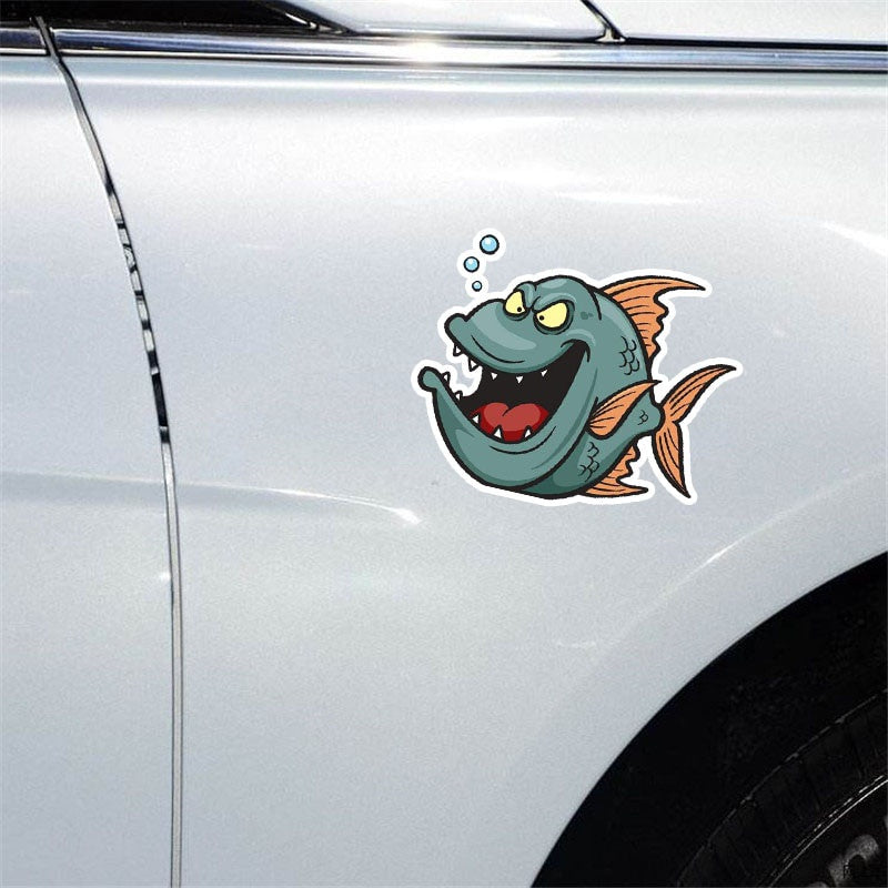 12.3*9.9CM PVC Decals Tricky Ferocious Ugly Fish Animal Fashion Car Sticker Cartoon Beautiful