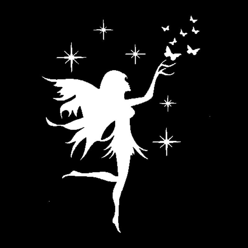13CM*16.9CM Car Sticker Fairy Butterfly Removable Decal Art Decor Vinyl Black/Silver C24-0187