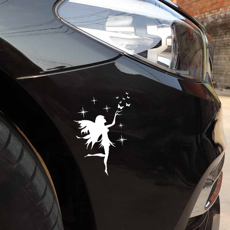 13CM*16.9CM Car Sticker Fairy Butterfly Removable Decal Art Decor Vinyl Black/Silver C24-0187