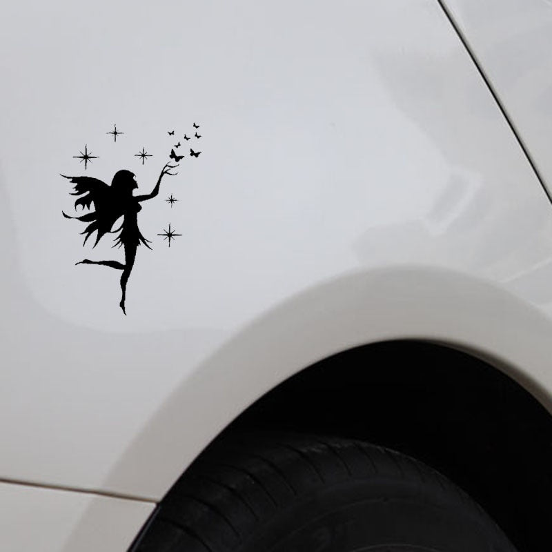 13CM*16.9CM Car Sticker Fairy Butterfly Removable Decal Art Decor Vinyl Black/Silver C24-0187
