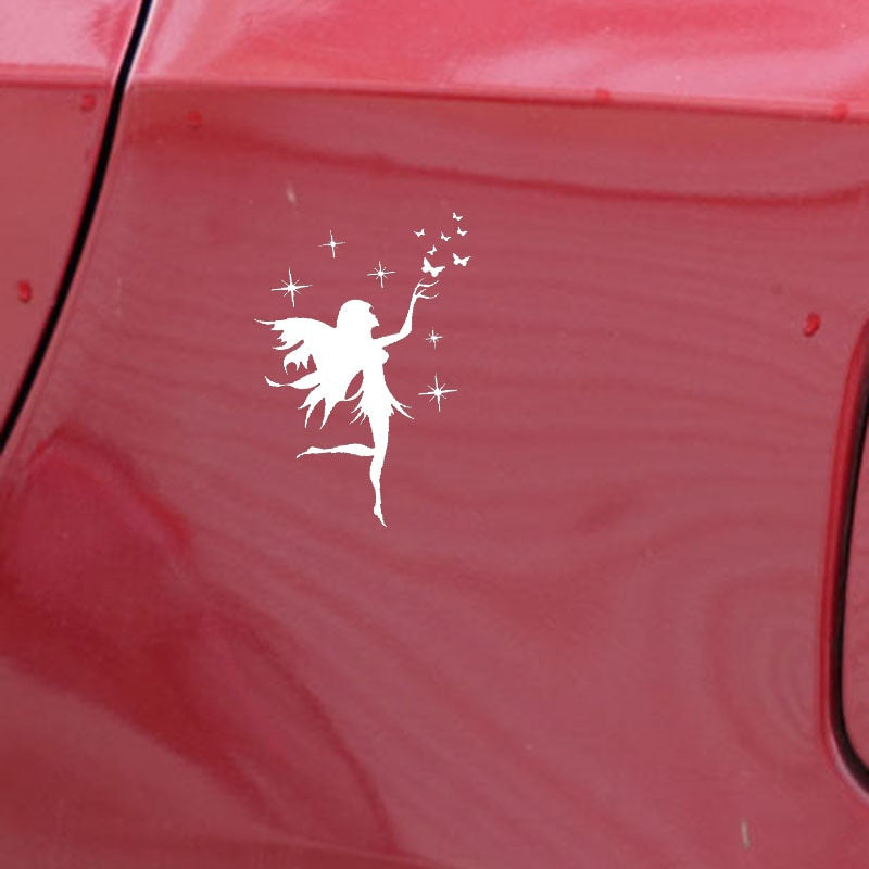 13CM*16.9CM Car Sticker Fairy Butterfly Removable Decal Art Decor Vinyl Black/Silver C24-0187