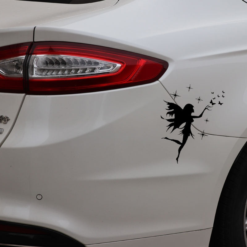13CM*16.9CM Car Sticker Fairy Butterfly Removable Decal Art Decor Vinyl Black/Silver C24-0187