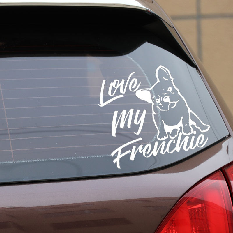 14.6X12.9CM Love My Frenchie French Bulldog Vinyl Decal Window Bumper Car Sticker Dog Black/Silver C24-1193