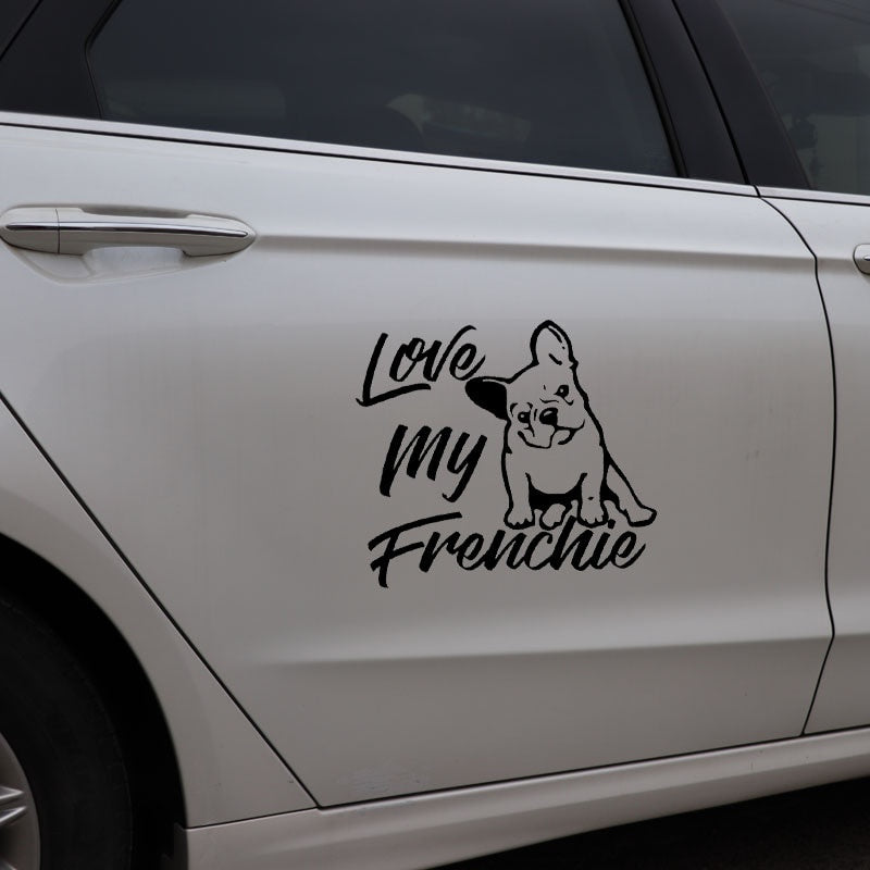 14.6X12.9CM Love My Frenchie French Bulldog Vinyl Decal Window Bumper Car Sticker Dog Black/Silver C24-1193