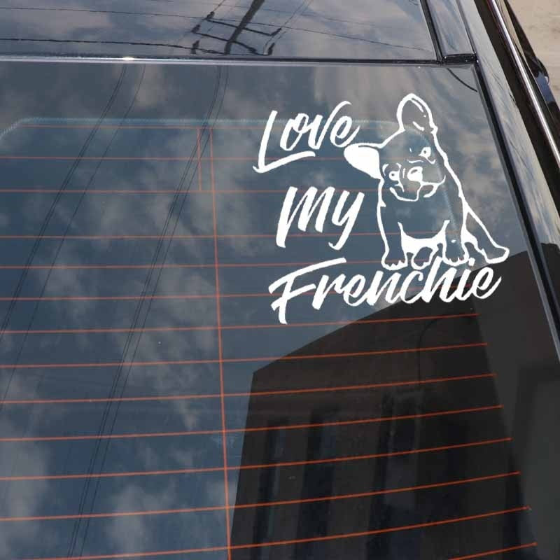 14.6X12.9CM Love My Frenchie French Bulldog Vinyl Decal Window Bumper Car Sticker Dog Black/Silver C24-1193