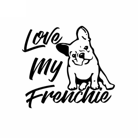 14.6X12.9CM Love My Frenchie French Bulldog Vinyl Decal Window Bumper Car Sticker Dog Black/Silver C24-1193