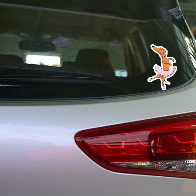 8.9*14.2CM Dachshund Dog Ballerina Car Bumper Window Decoration Car Sticker