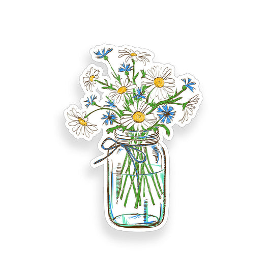 Daisy Flower Mason Jar Sticker Car Vehicle Window Bumper floral Cup Cooler Decal