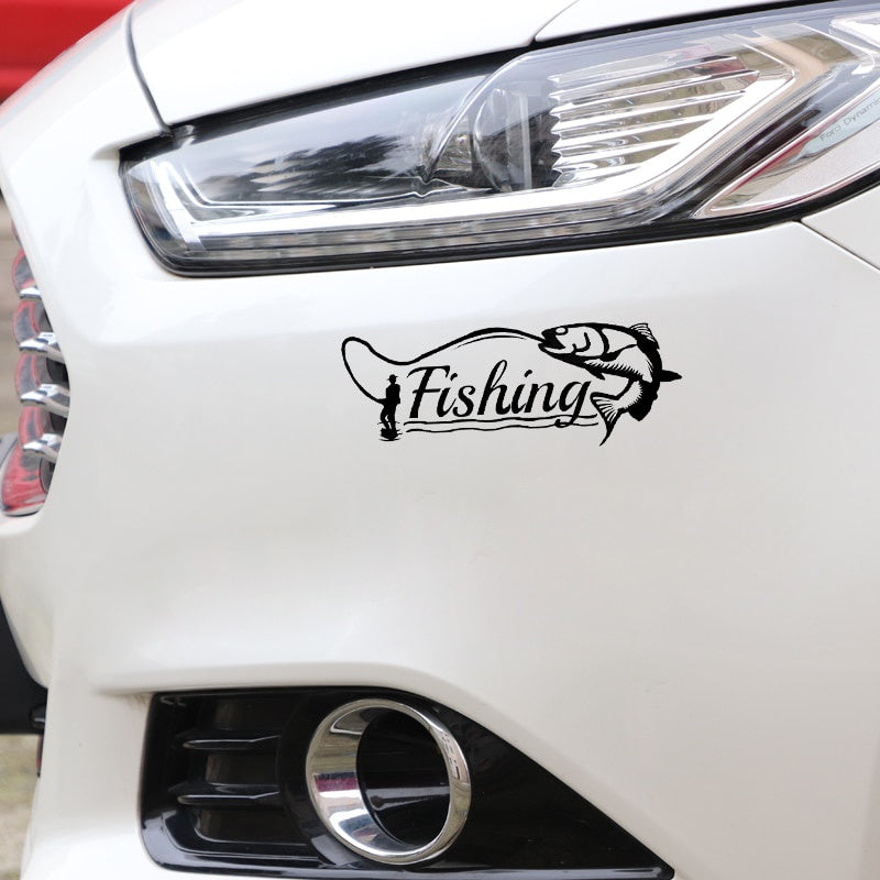 15.5*5.7CM Funny Fishing Hunter Decor Car Modelling Sticker Vinyl Silhouette C12-1608