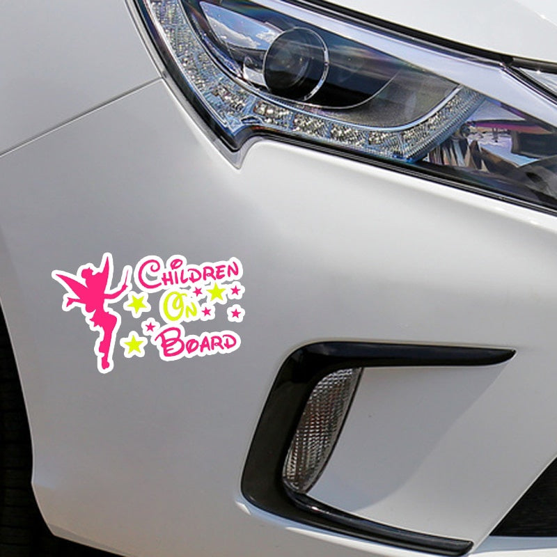 15.6*9.6CM Lovely Little Fairy Car Sticker CHiLDREN BABY ON BOARD Cartoon Motorcycle Decoration