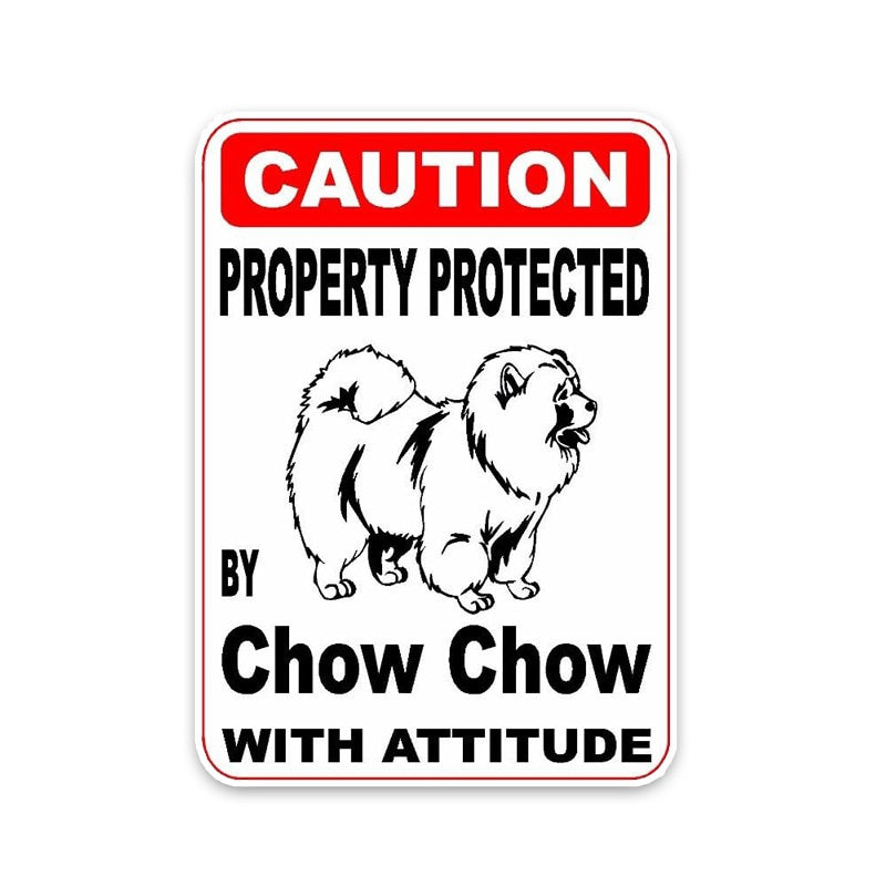 10*14.2CM Property Protected By Chow Chow Dog PVC Car High Quality Sticker Decoration Graphic