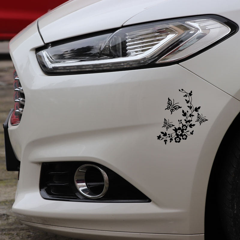 14M*15.3CM Flowers And Butterflys Inspired Design Decor Art Decal Vinyl Car Sticker Black/Silver C24-0355