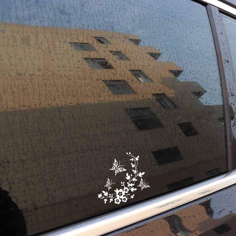 14M*15.3CM Flowers And Butterflys Inspired Design Decor Art Decal Vinyl Car Sticker Black/Silver C24-0355