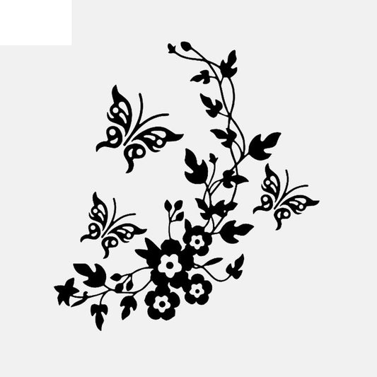 14M*15.3CM Flowers And Butterflys Inspired Design Decor Art Decal Vinyl Car Sticker Black/Silver C24-0355
