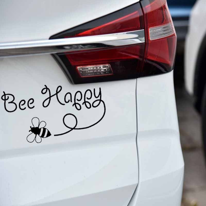 15.4CM*8.5CM Bee Happy Design Art Vinyl Car Sticker Inspirational Decal Black/Silver C19-0069