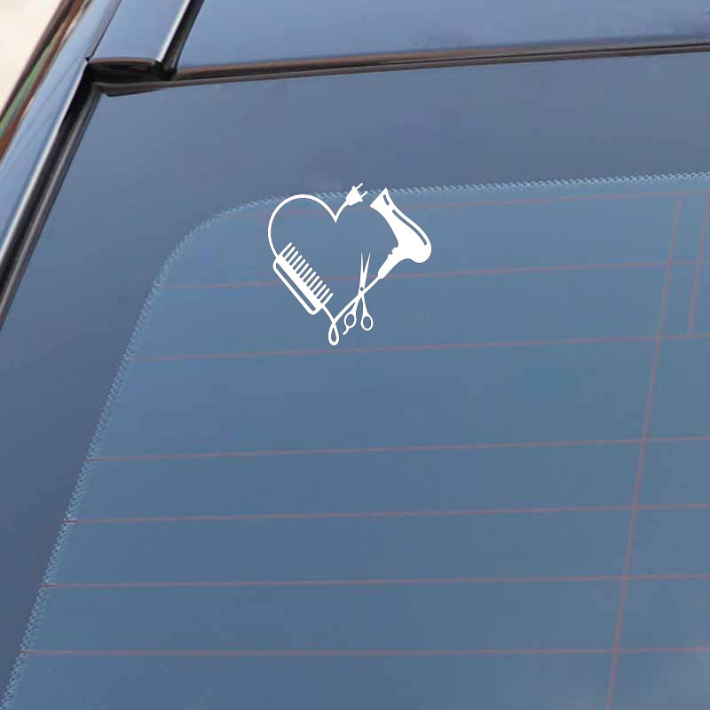 13.CM*13CM Hair Stylist Heart Comb Scissor Dryer Vinyl Motorcycle Car Sticker C22-0223