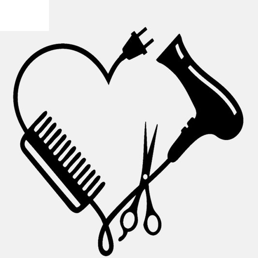 13.CM*13CM Hair Stylist Heart Comb Scissor Dryer Vinyl Motorcycle Car Sticker C22-0223