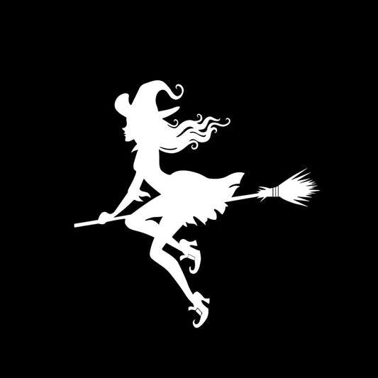 13*13CM Evil Witch Flying In The Sky Girl Car Sticker New Design Fashion Cool Style Black/Silver Vinyl Decal C20-0975