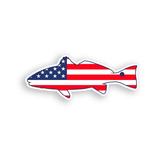 Redfish Red Fish Sticker USA US American Flag Cup Cooler Car Window Bumper Decal