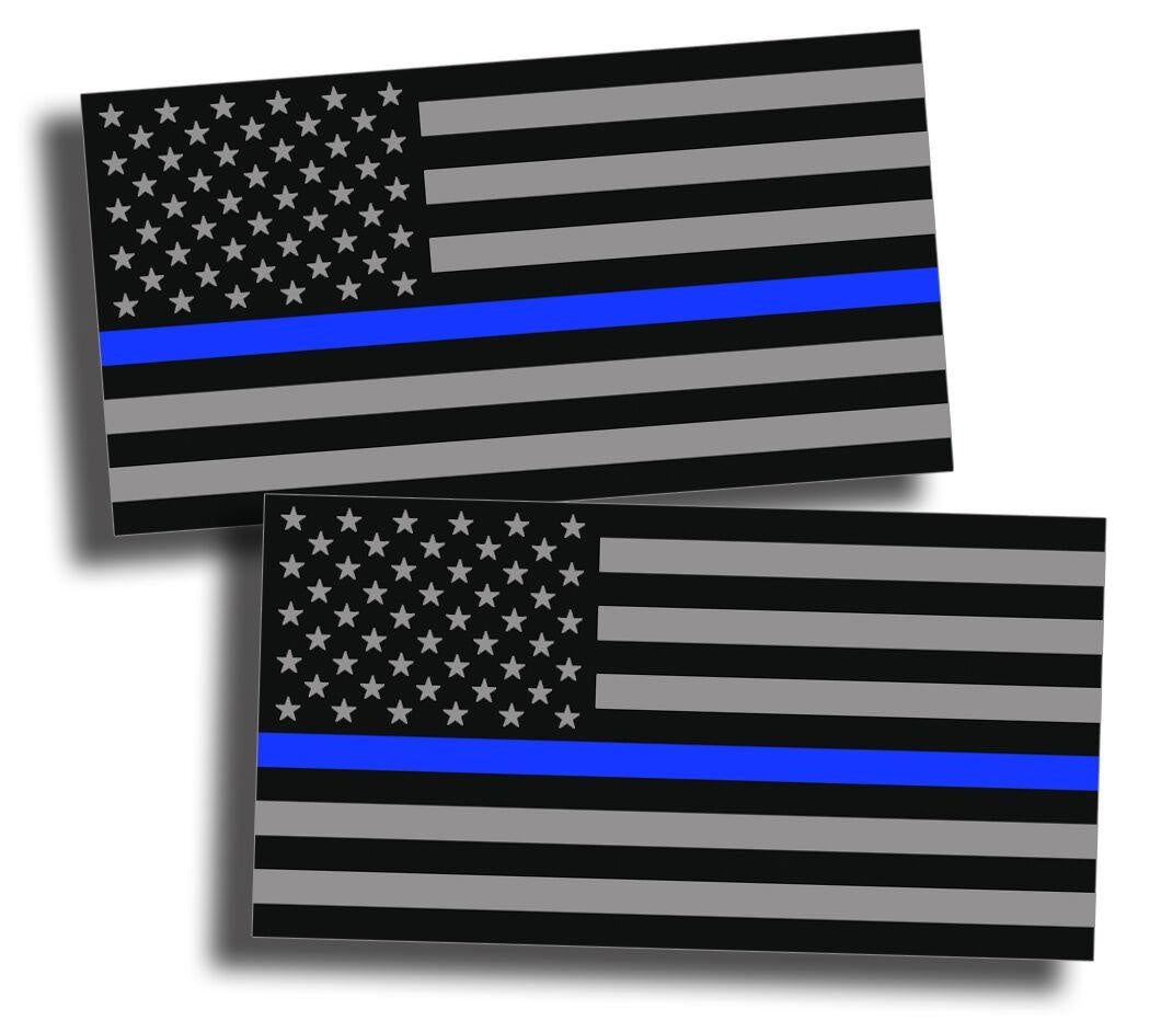 2Pcs  Blue Line USA Flag Sticker Car Truck Laptop Window Bumper Graphic Decals
