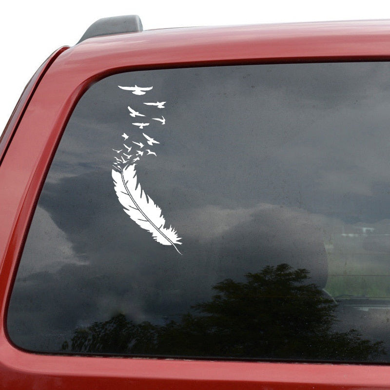 9.4*20CM Fashion FEATHER With Birds Vinyl Decals Car Window Sticker Black/Silver S8-1481