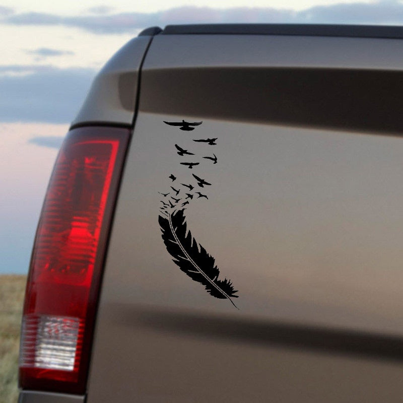 9.4*20CM Fashion FEATHER With Birds Vinyl Decals Car Window Sticker Black/Silver S8-1481