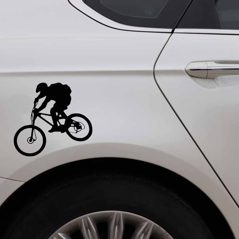 15.5CM*14.4CM Cycling Mountain Bike Horseman Delicate Vinly Decal Interesting Decor Car Sticker Black/Silver C27-0653