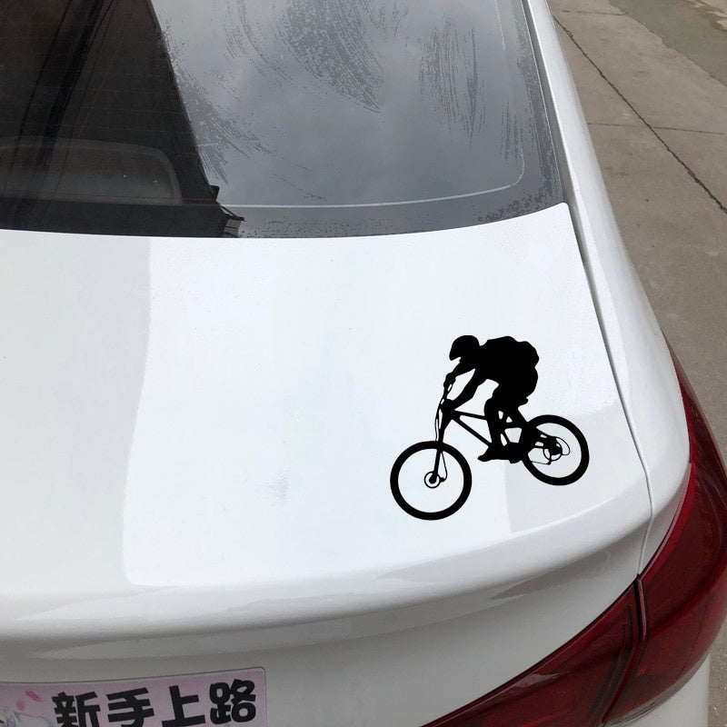 15.5CM*14.4CM Cycling Mountain Bike Horseman Delicate Vinly Decal Interesting Decor Car Sticker Black/Silver C27-0653