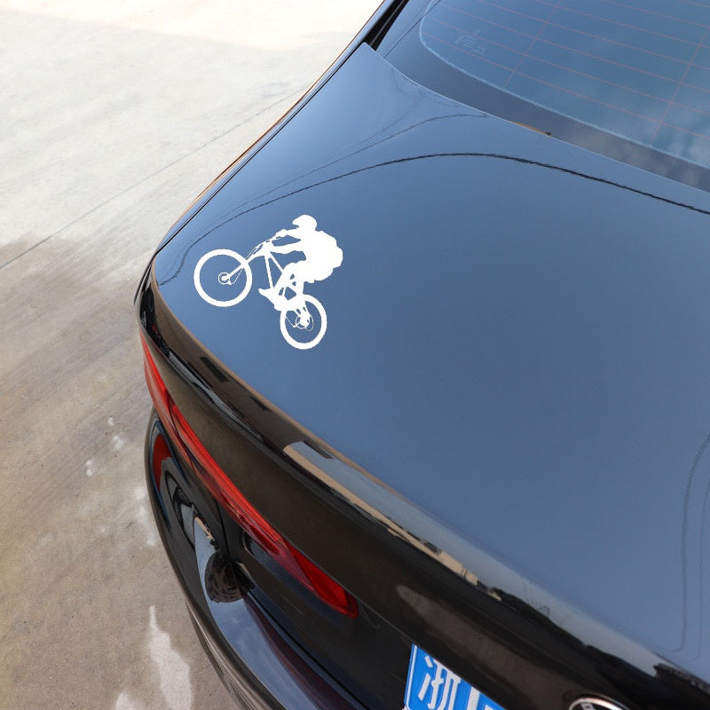 15.5CM*14.4CM Cycling Mountain Bike Horseman Delicate Vinly Decal Interesting Decor Car Sticker Black/Silver C27-0653