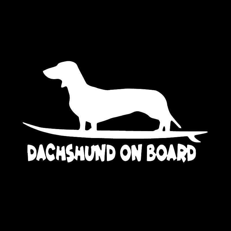 16X8.8CM Funny Dog Decal Vinyl Car Sticker Window Decor Dachshund On Board Black/Silver C24-1624