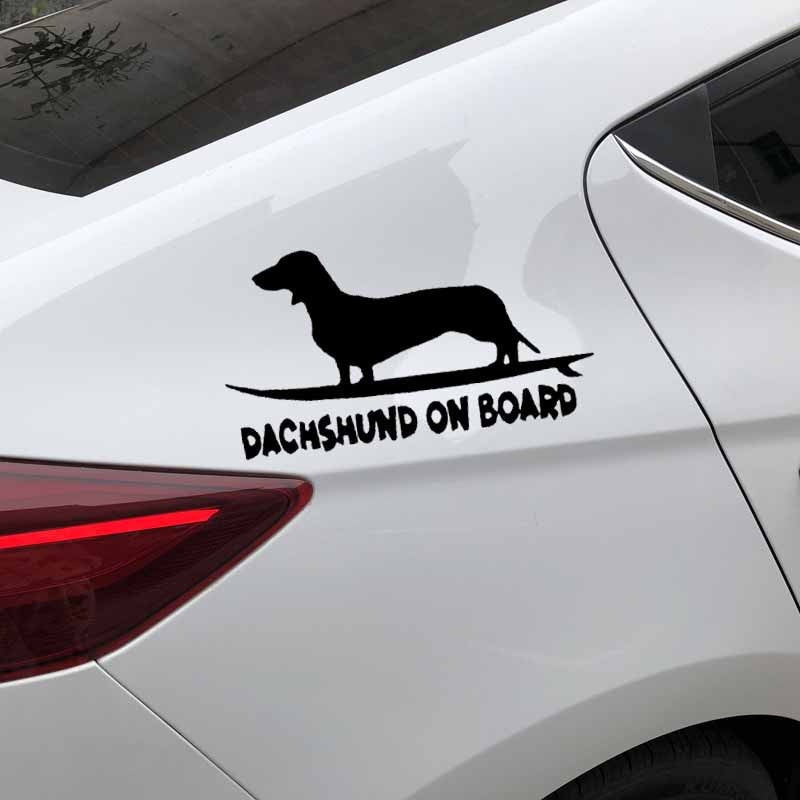 16X8.8CM Funny Dog Decal Vinyl Car Sticker Window Decor Dachshund On Board Black/Silver C24-1624