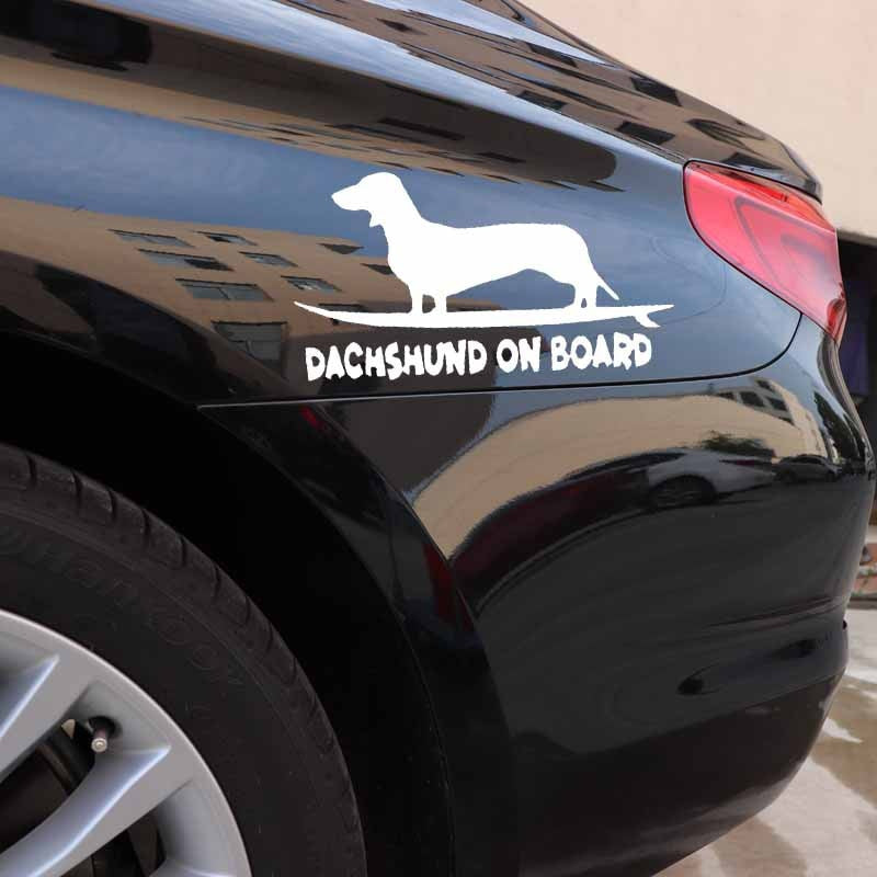 16X8.8CM Funny Dog Decal Vinyl Car Sticker Window Decor Dachshund On Board Black/Silver C24-1624