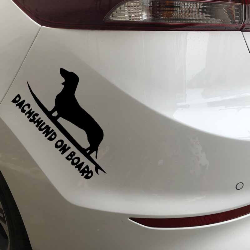 16X8.8CM Funny Dog Decal Vinyl Car Sticker Window Decor Dachshund On Board Black/Silver C24-1624