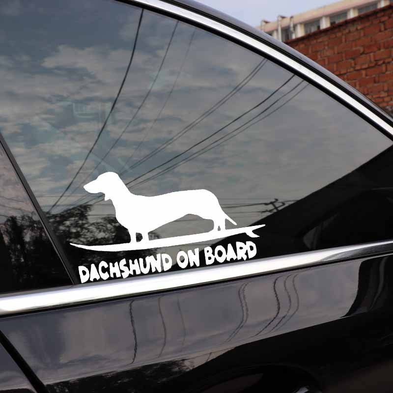 16X8.8CM Funny Dog Decal Vinyl Car Sticker Window Decor Dachshund On Board Black/Silver C24-1624
