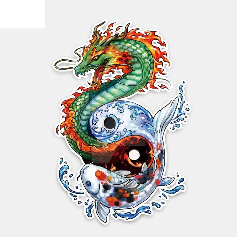 10.8CM*16CM Personalized Animal Dragon And Fish PVC Decal Car Sticker