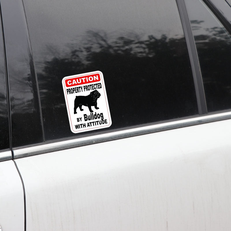 10*14.2CM Property Protected By Bulldog Dog PVC Car Decoration Car Sticker Decals