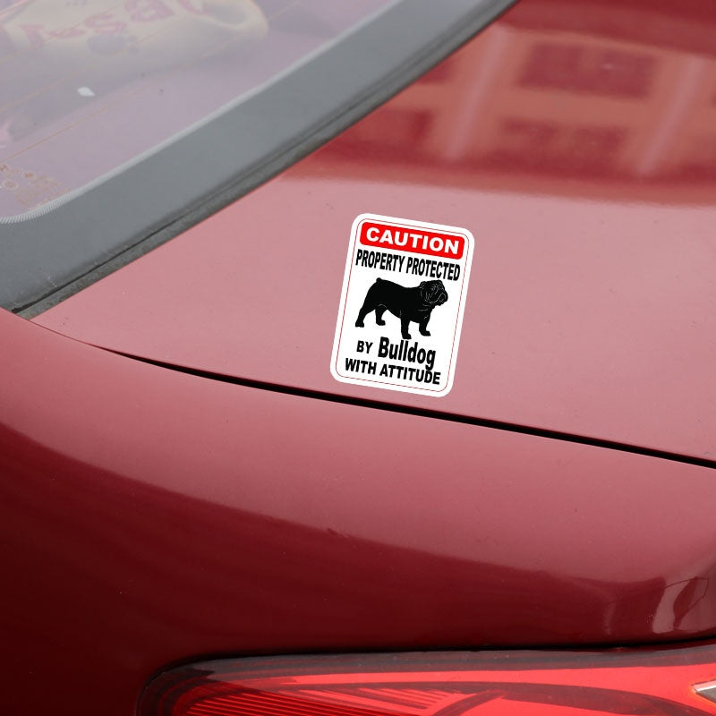 10*14.2CM Property Protected By Bulldog Dog PVC Car Decoration Car Sticker Decals