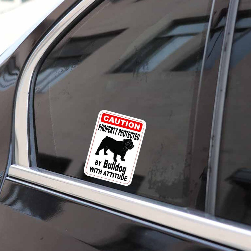 10*14.2CM Property Protected By Bulldog Dog PVC Car Decoration Car Sticker Decals