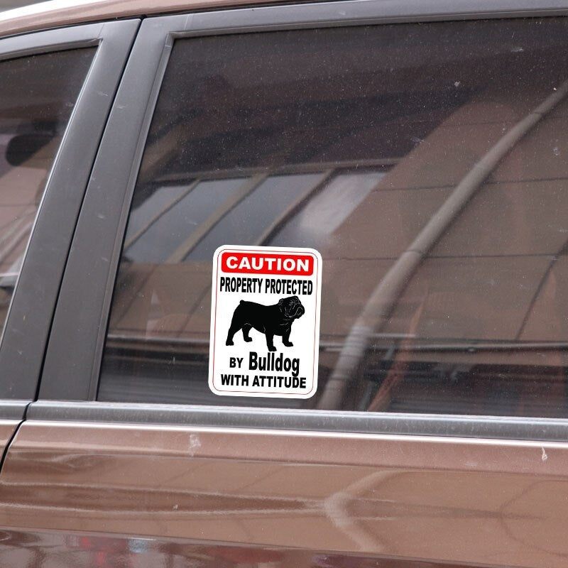 10*14.2CM Property Protected By Bulldog Dog PVC Car Decoration Car Sticker Decals